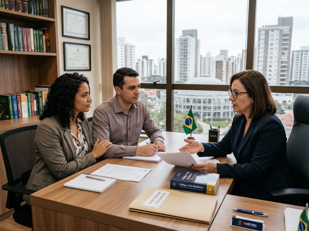 Casal buscando orientação jurídica sobre união estável em Curitiba.
